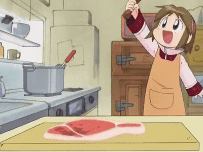 Cartoon Girl Cutting Meat GIF
