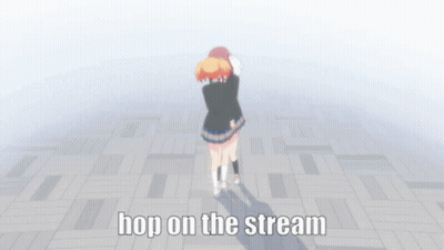 Cartoon Girl Dancing Saying Hop On The Stream GIF