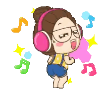 Cartoon Girl Dancing With Headphones Sticker