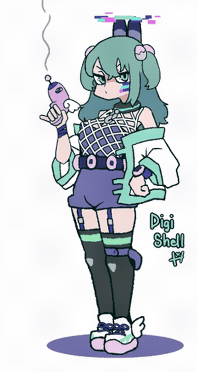 Cartoon Girl Digi Shell GIF