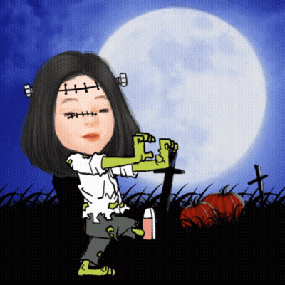 Cartoon Girl Dressed As Frankenstein GIF
