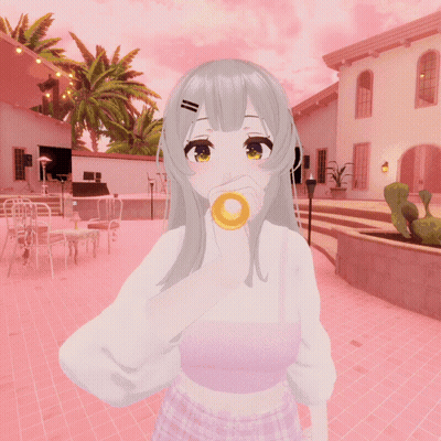Cartoon Girl Drinking From Cup With Cactus GIF