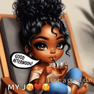 Cartoon Girl Drinking Tea GIF