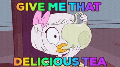 Cartoon Girl Drinking Tea Saying Give Me That Delicious Tea GIF