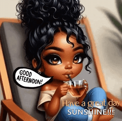 Cartoon Girl Drinking Tea With Straw GIF