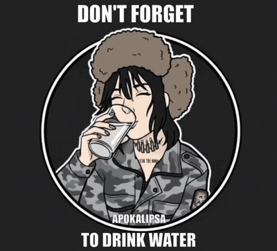 Cartoon Girl Drinking Water Saying Don't Forget Apokalypsa To Drink Water GIF