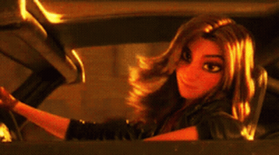 Cartoon Girl Driving Car At Night GIF