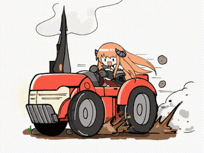 Cartoon Girl Driving Red Tractor GIF