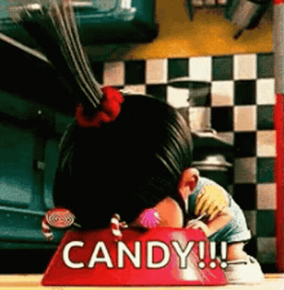 Cartoon Girl Eating Candy From Bowl GIF