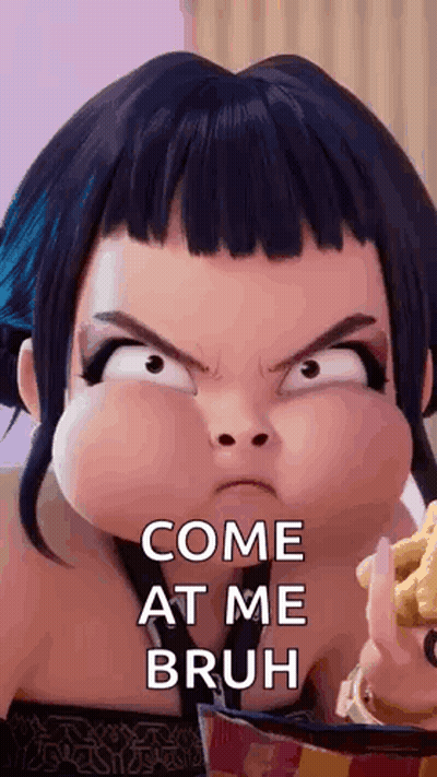 Cartoon Girl Eating Chips Saying Come At Me Bruh GIF