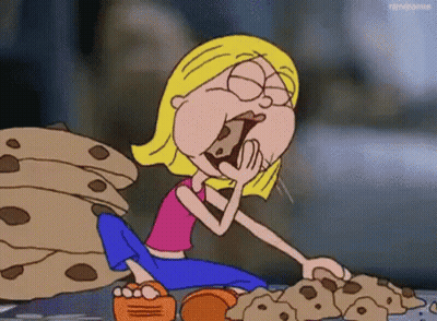 Cartoon Girl Eating Pile Of Cookies GIF