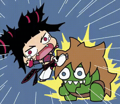 Cartoon Girl Fighting Green Monster GIF