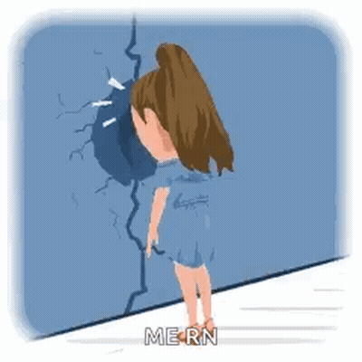 Cartoon Girl Head Stuck In Blue Wall GIF