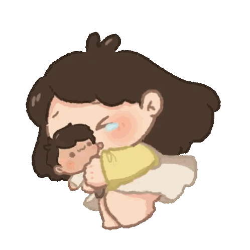 Cartoon Girl Holding Baby Doll Sticker
