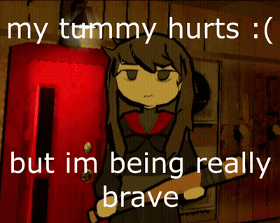 Cartoon Girl Holding Bat Saying My Tummy Hurts But Im Being Really Brave GIF