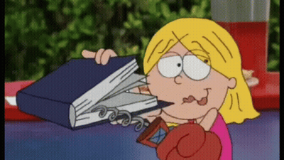 Cartoon Girl Holding Book And Cellphone GIF
