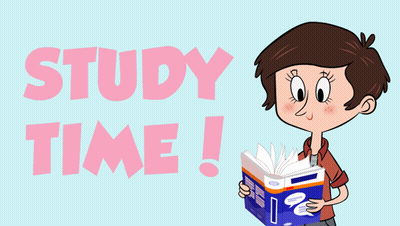Cartoon Girl Holding Book Study Time Sign GIF