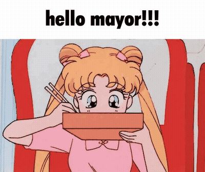 Cartoon Girl Holding Box Saying Hello Mayor GIF