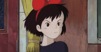 Cartoon Girl Holding Broom Behind Her Back GIF