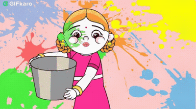 Cartoon Girl Holding Bucket With Paint Splashing GIF