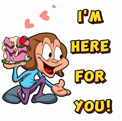 Cartoon Girl Holding Cake Saying I'm Here For You