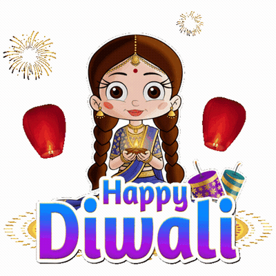 Cartoon Girl Holding Candle Happy Diwali GIF