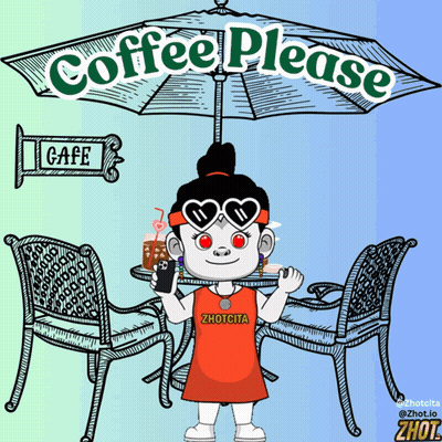 Cartoon Girl Holding Cell Phone In Front Of Cafe Sign GIF