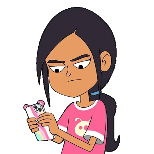 Cartoon Girl Holding Cell Phone Sticker