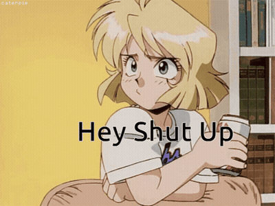Cartoon Girl Holding Coffee Saying Hey Shut Up GIF