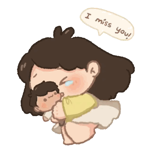Cartoon Girl Holding Doll Saying I Miss You Sticker