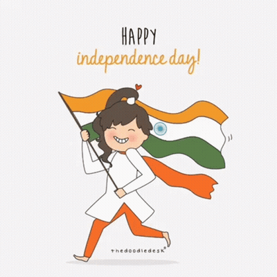 Cartoon Girl Holding Flag Happy Independence Day GIF