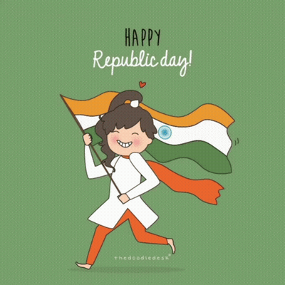 Cartoon Girl Holding Flag Saying Happy Republic Day