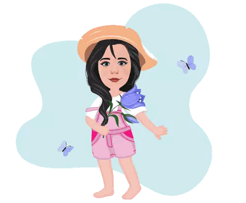 Cartoon Girl Holding Flower With Butterflies Sticker