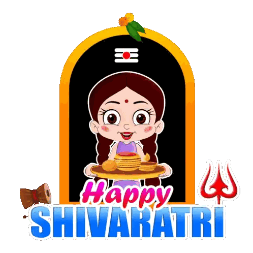 Cartoon Girl Holding Food Tray Happy Shivaratri Sticker