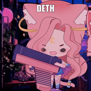 Cartoon Girl Holding Gun With Deth Written On It GIF