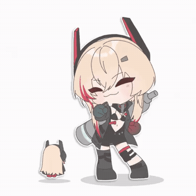 Cartoon Girl Holding Gun With Smaller Version GIF