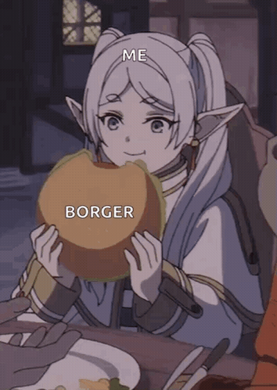 Cartoon Girl Holding Hamburger Saying Me GIF