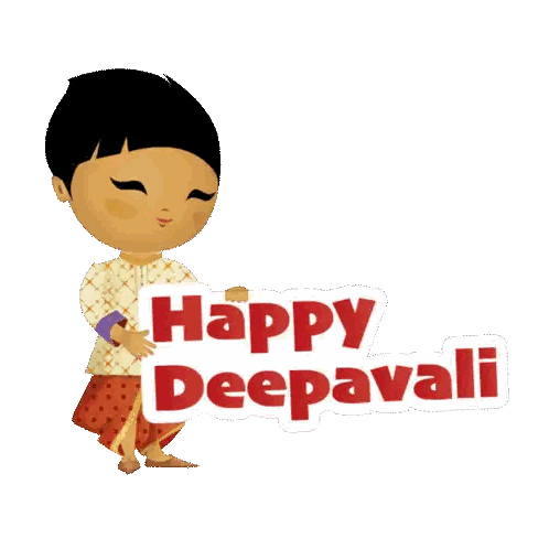 Cartoon Girl Holding Happy Deepavali Sign Sticker
