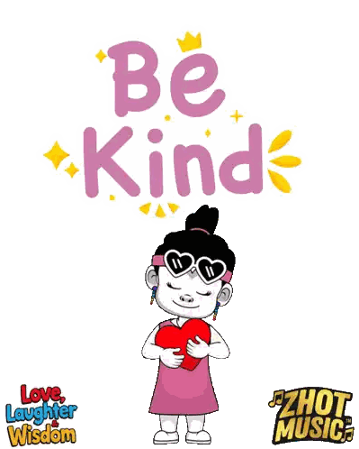 Cartoon Girl Holding Heart Be Kind Sticker