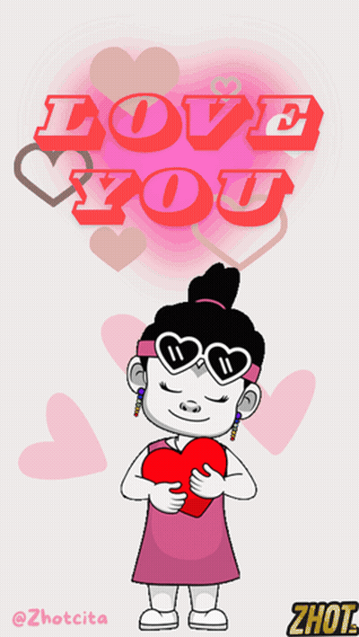 Cartoon Girl Holding Heart Saying Love You