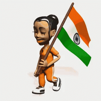 Cartoon Girl Holding Indian Flag GIF