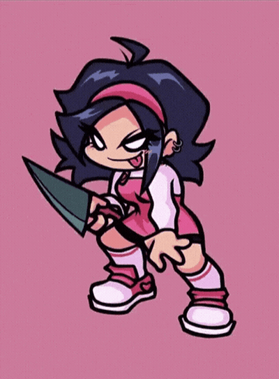 Cartoon Girl Holding Knife Tongue Out GIF