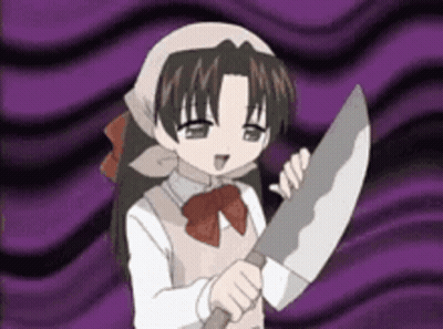 Cartoon Girl Holding Large Knife GIF