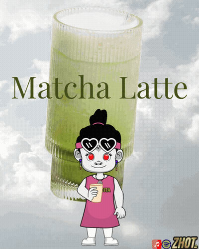 Cartoon Girl Holding Matcha Latte GIF