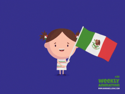 Cartoon Girl Holding Mexican Flag With Website GIF