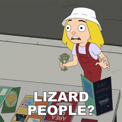 Cartoon Girl Holding Money Next To Book Lizard People GIF