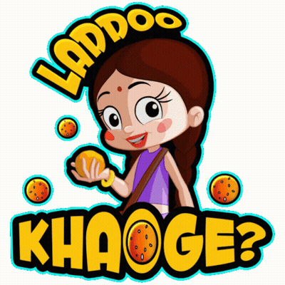 Cartoon Girl Holding Orange Saying Laddoo Khaoga GIF