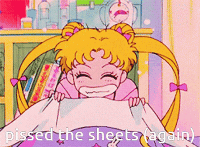 Cartoon Girl Holding Paper Saying Pissed The Sheets Again GIF