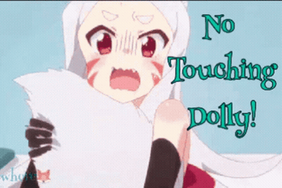 Cartoon Girl Holding Paper Says No Touching Dolly GIF