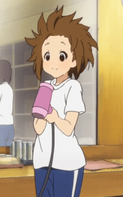 Cartoon Girl Holding Pink Hair Dryer GIF